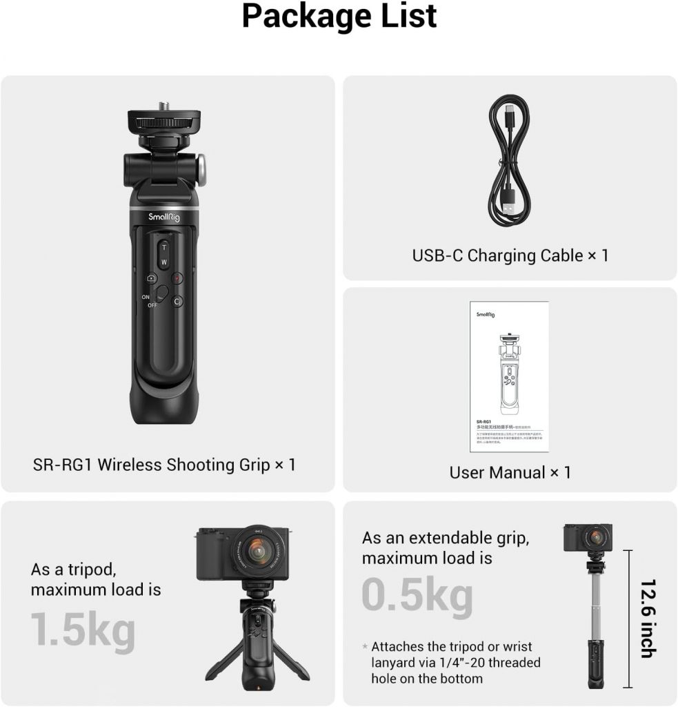 SmallRig SR-RG1 Extendable Remote Wireless Camera Shooting Grip, Vlog Tripod Selfie Stick for Sony A6700, ZV-E10, ZV-E1, ZV-1 II, RX100 VII, A6600, A6400, for Canon M50, G7X, Photo/Video/Zoom - 3326